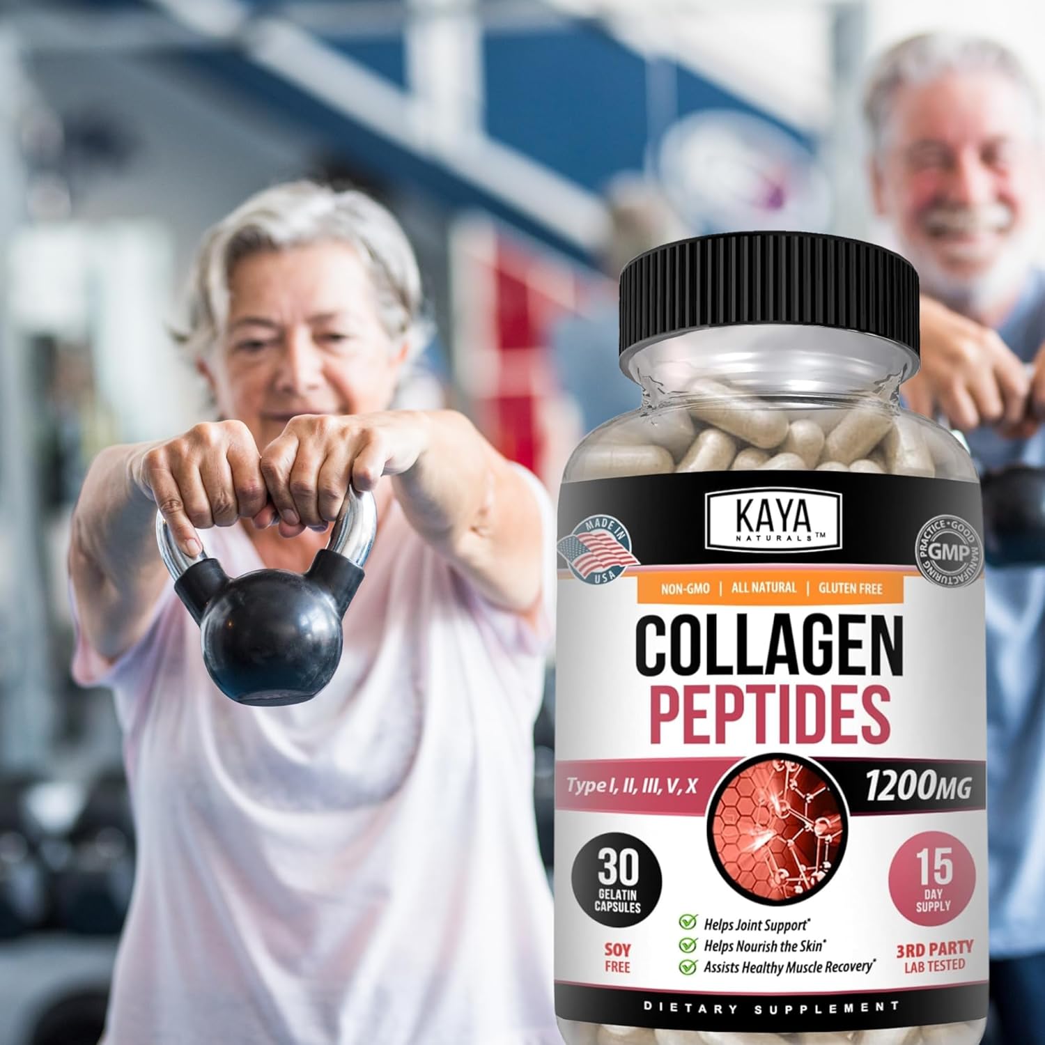 Kaya Naturals Multi Collagen Peptides Complex Powder Capsules - Hair, Skin, Nails, Anti-Aging - Types I, II, III, V & X - 30 Count Supplement for Women and Men