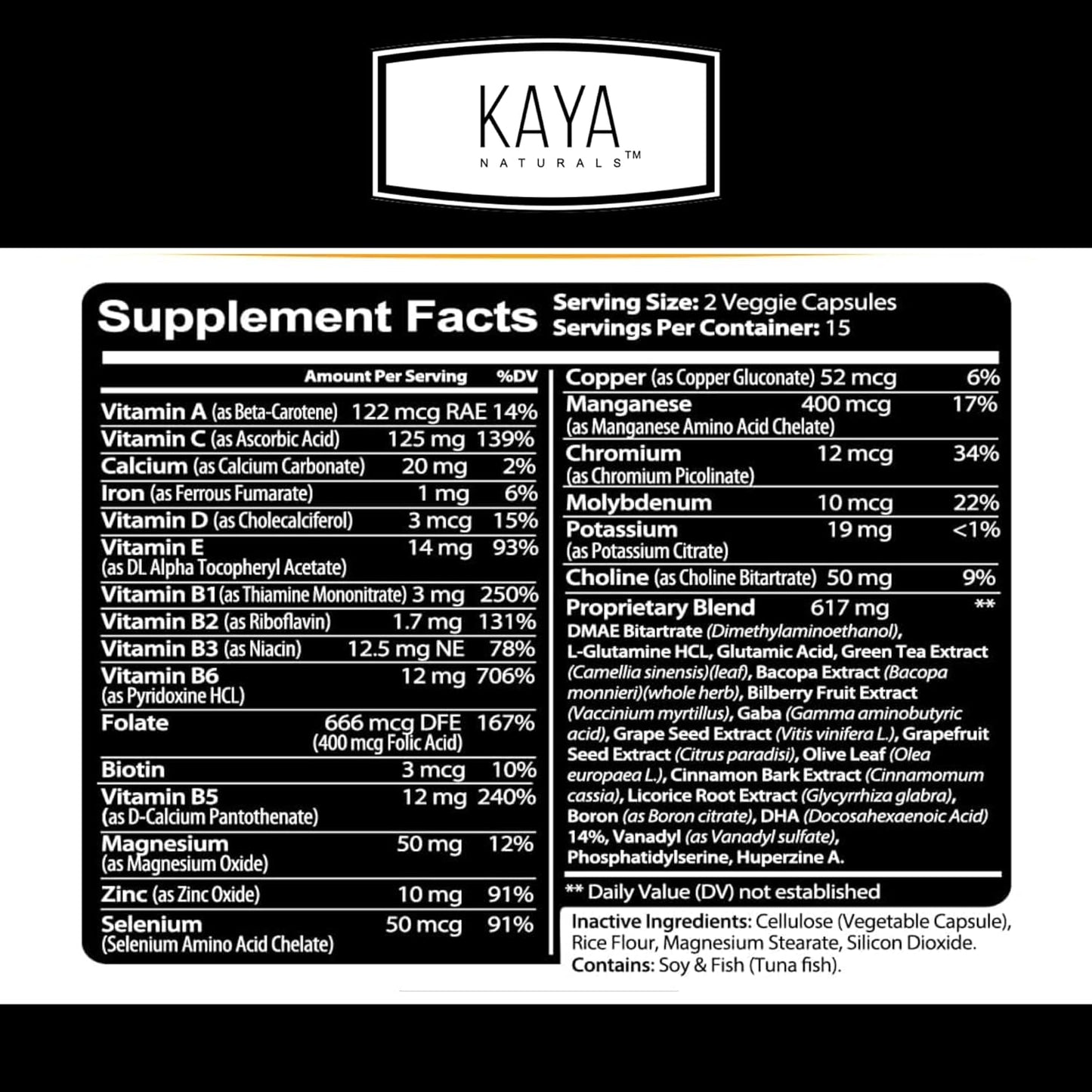 Kaya Naturals Neuro Brain Supplement for Focus, Memory, and Cognitive Function - Nootropic Energy Capsule with Brain Support - 30 Count