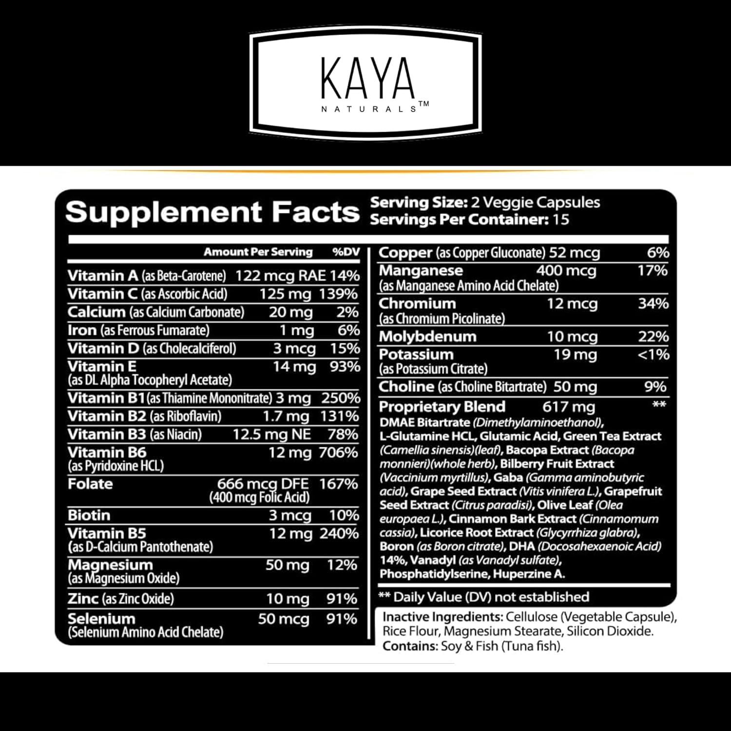 Kaya Naturals Neuro Brain Supplement for Focus, Memory, and Cognitive Function - Nootropic Energy Capsule with Brain Support - 30 Count