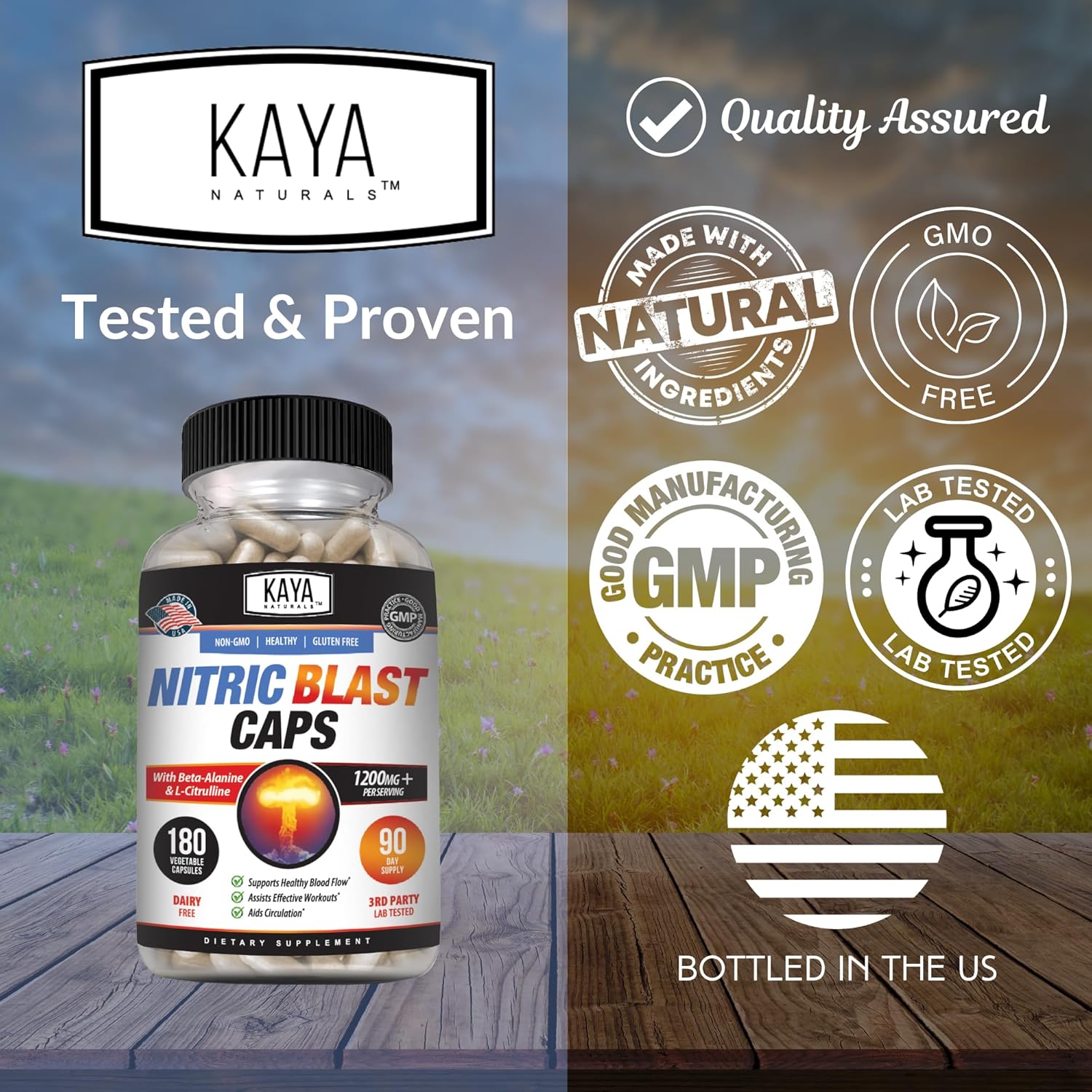 Kaya Naturals Nitric Blast Herbal Supplement - Boost Energy, Improve Performance, 180 Capsules