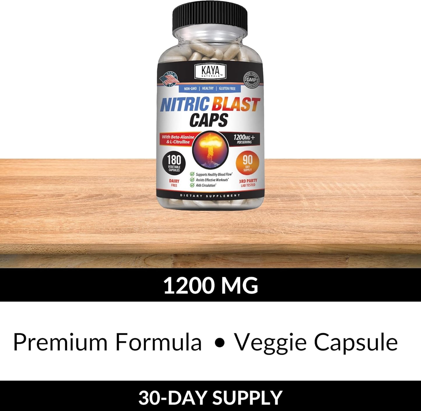Kaya Naturals Nitric Blast Herbal Supplement - Boost Energy, Improve Performance, 180 Capsules