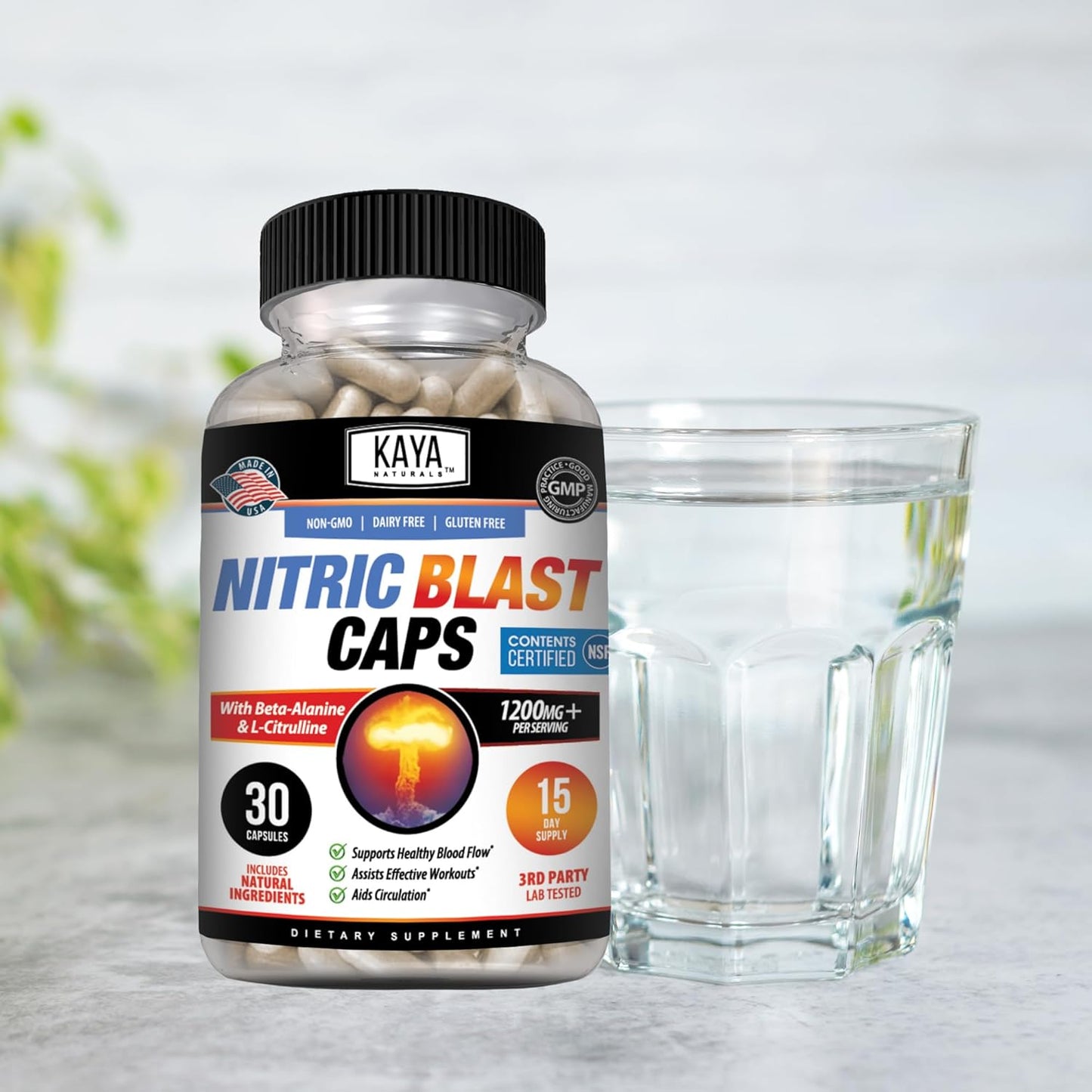 Kaya Naturals Nitric Blast Herbal Supplement - Boost Energy and Performance Naturally with Pre-Workout Formula - 30 Count Pack