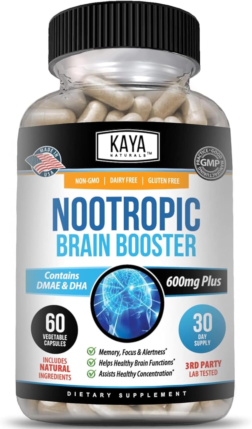 Kaya Naturals Nootropic Brain Booster Supplement for Memory, Focus, and Cognitive Function - 60 Count