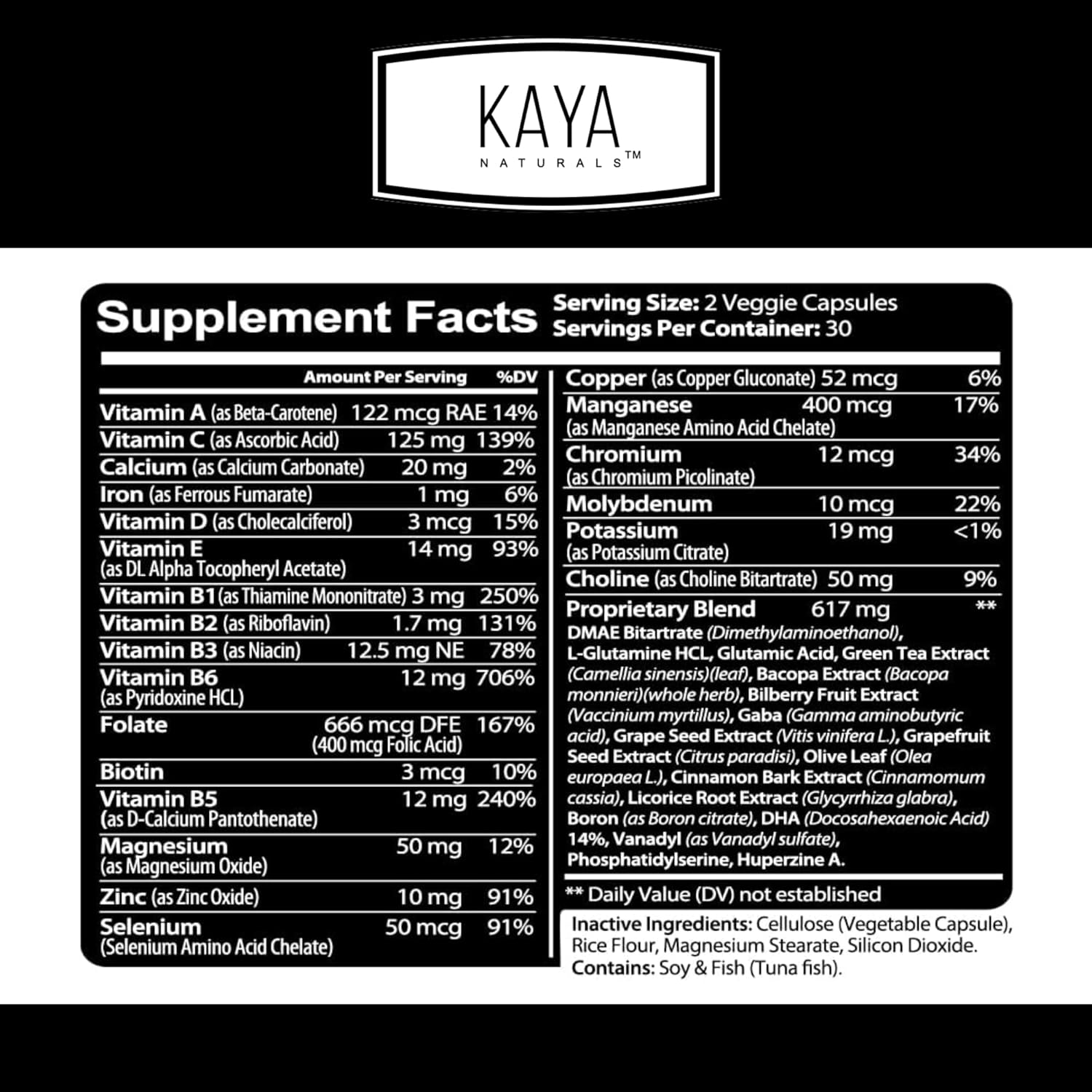 Kaya Naturals Nootropic Brain Booster Supplement for Memory, Focus, and Cognitive Function - 60 Count