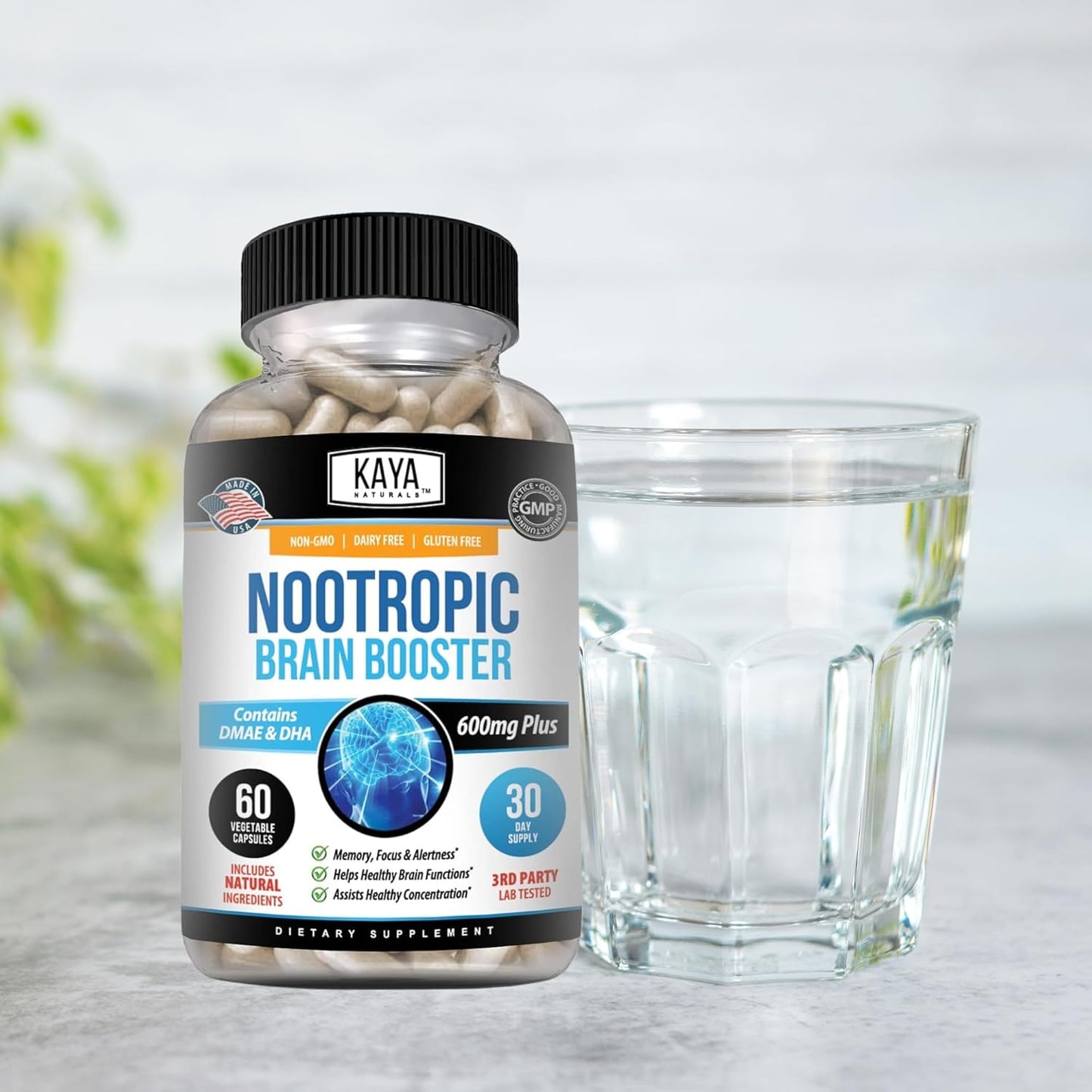 Kaya Naturals Nootropic Brain Booster Supplement for Memory, Focus, and Cognitive Function - 60 Count