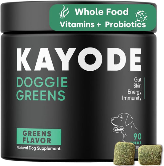 Kayode Doggie Greens - 6-in-1 Super Greens Dog Vitamins Chews with Spirulina, Kelp & Antioxidant Berry Mix, No Messy Powder - Natural Dog Supplements & Probiotics