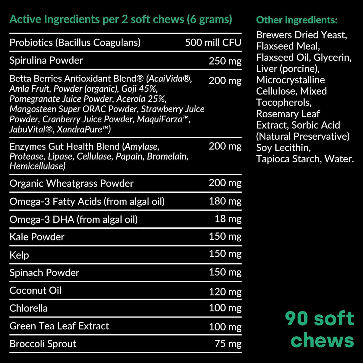 Kayode Doggie Greens - 6-in-1 Super Greens Dog Vitamins Chews with Spirulina, Kelp & Antioxidant Berry Mix, No Messy Powder - Natural Dog Supplements & Probiotics
