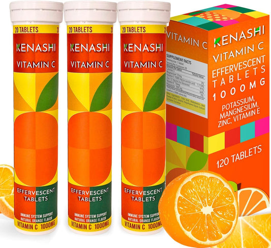 Kenashi Vitamin C Effervescent Tablets 1000mg with Minerals and Antioxidants - 180 Tablets in 3 Pack
