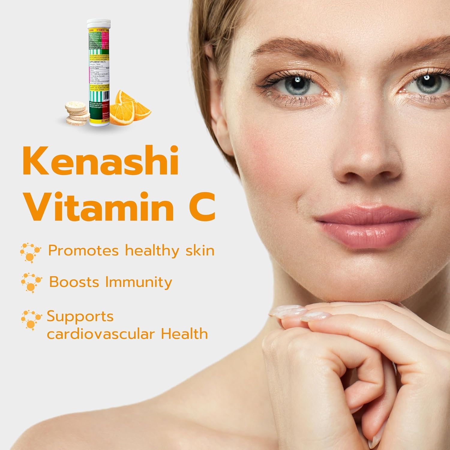 Kenashi Vitamin C Effervescent Tablets 1000mg with Minerals and Antioxidants - 180 Tablets in 3 Pack