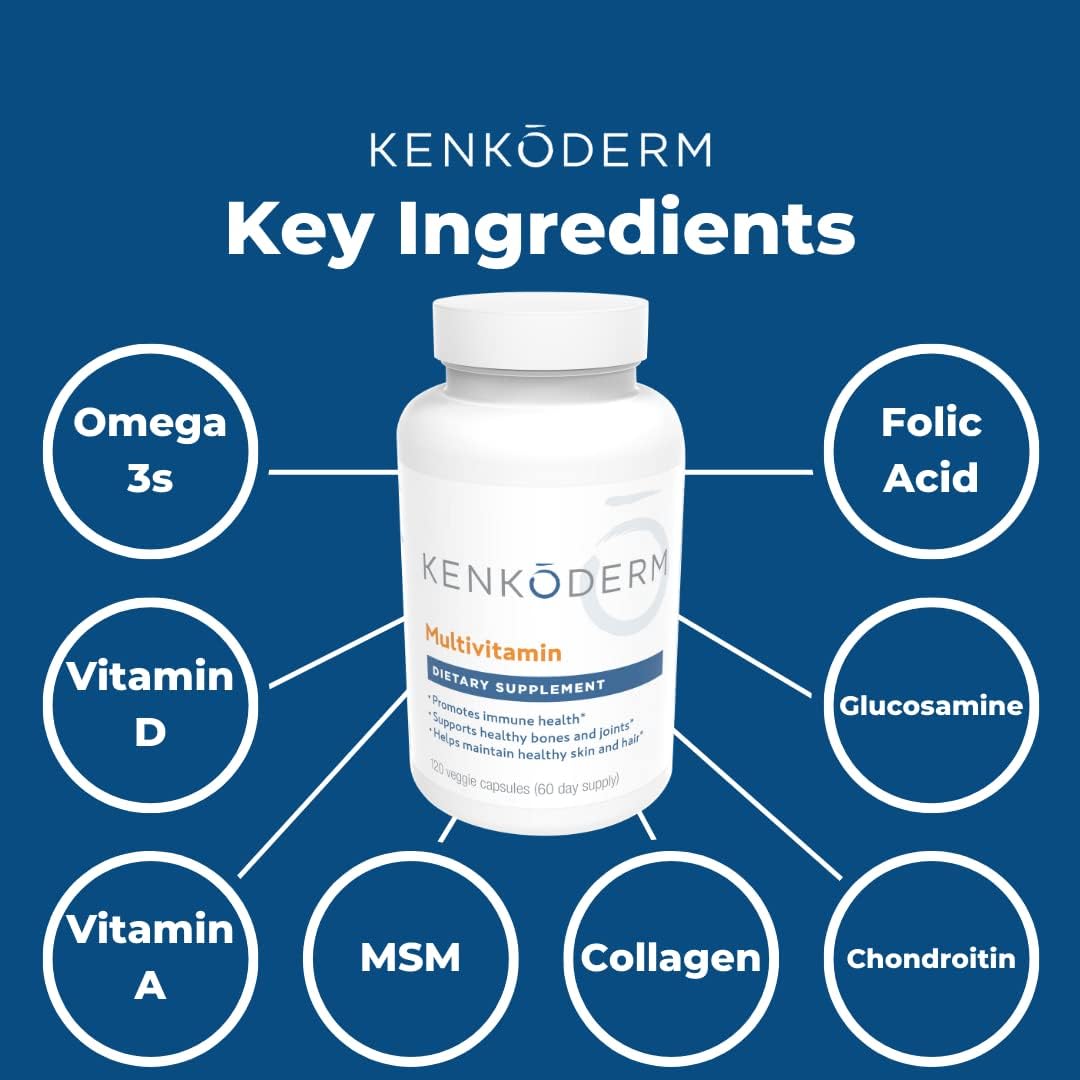 Kenkoderm Psoriasis Multivitamin with Omega 3, Vitamin D, Collagen & More - 120 Capsules