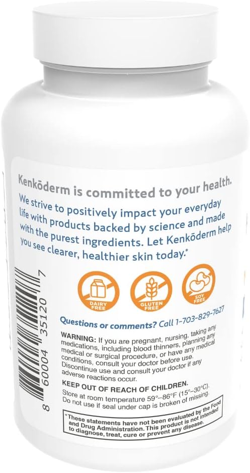 Kenkoderm Psoriasis Multivitamin with Omega 3, Vitamin D, Collagen & More - 120 Capsules