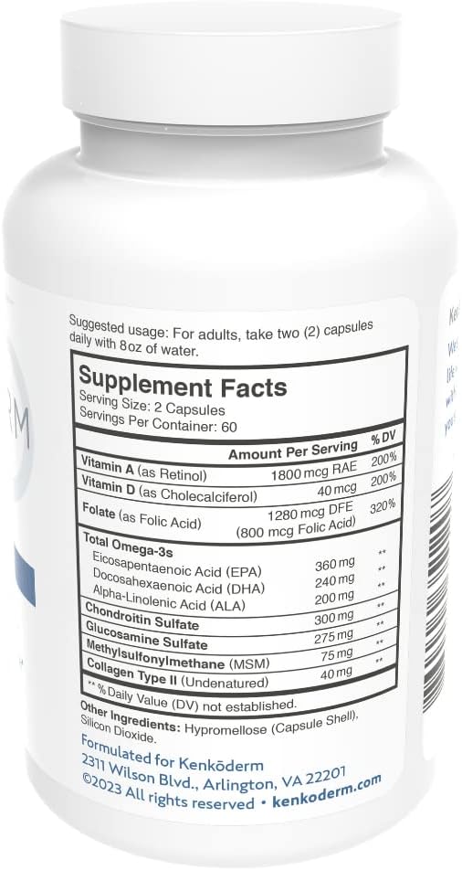 Kenkoderm Psoriasis Multivitamin with Omega 3, Vitamin D, Collagen & More - 120 Capsules