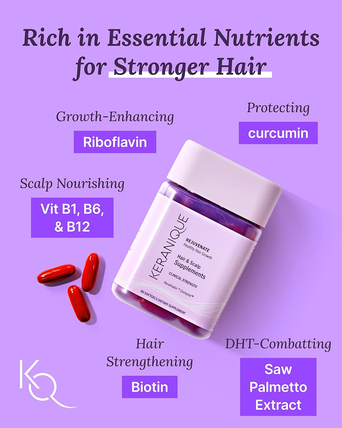 Keranique Hair & Scalp Supplements - Boost Strength and Growth with Biotin, Vitamin B, and Vital Nutrients