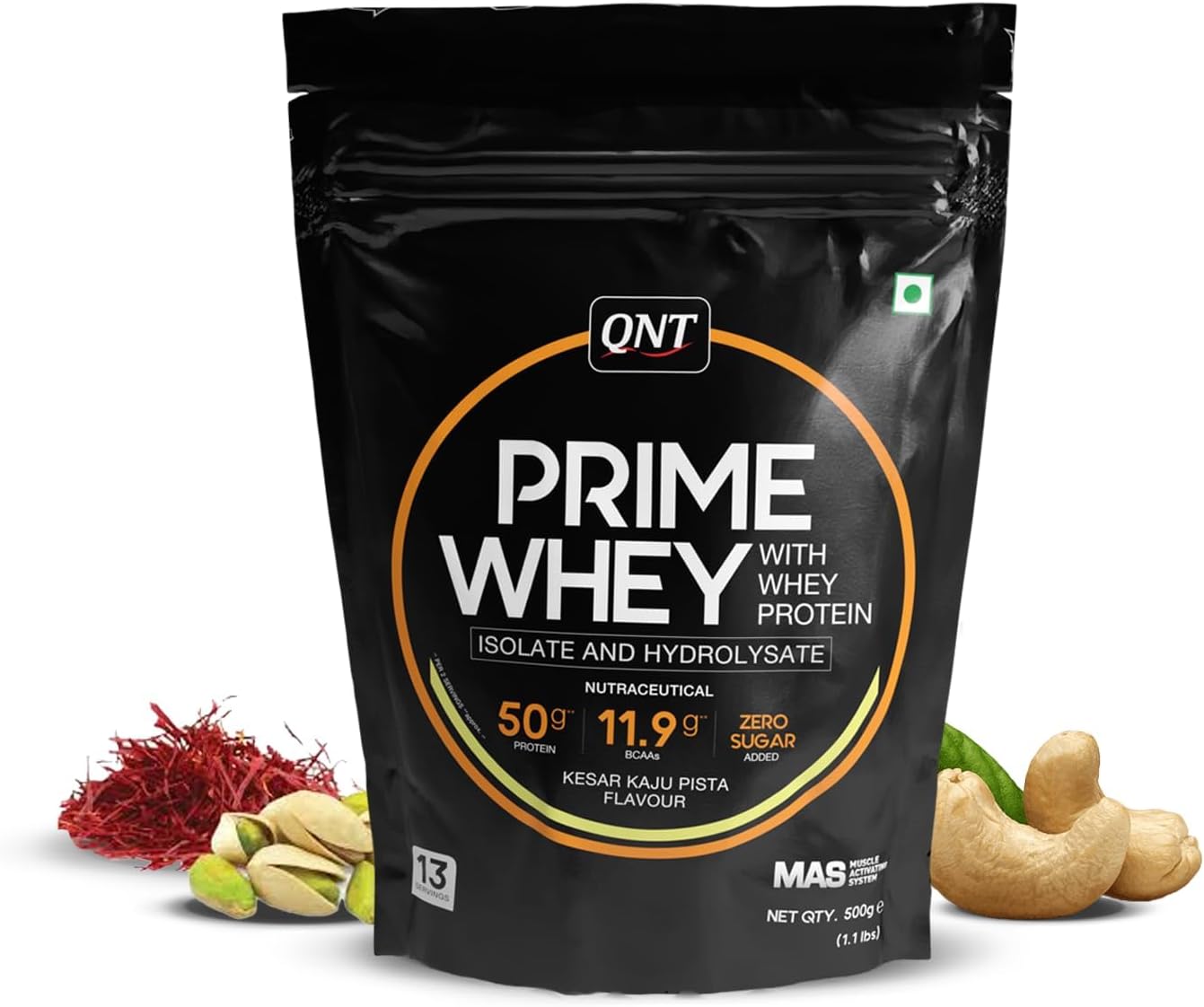 Kesar Kaju Pista Whey Protein Powder - 500g Triple Blend | 25g Protein Per Scoop | BCAA for Muscle Recovery
