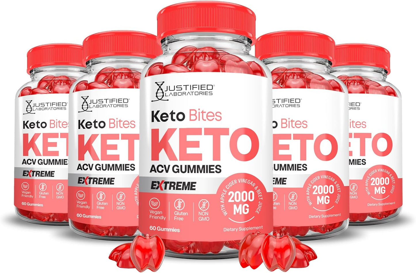 Keto ACV Gummies 5-Pack with Pomegranate & Beet Juice - 2000MG Extreme Strength Vegan Keto Bites - Non GMO - 300 Gummies