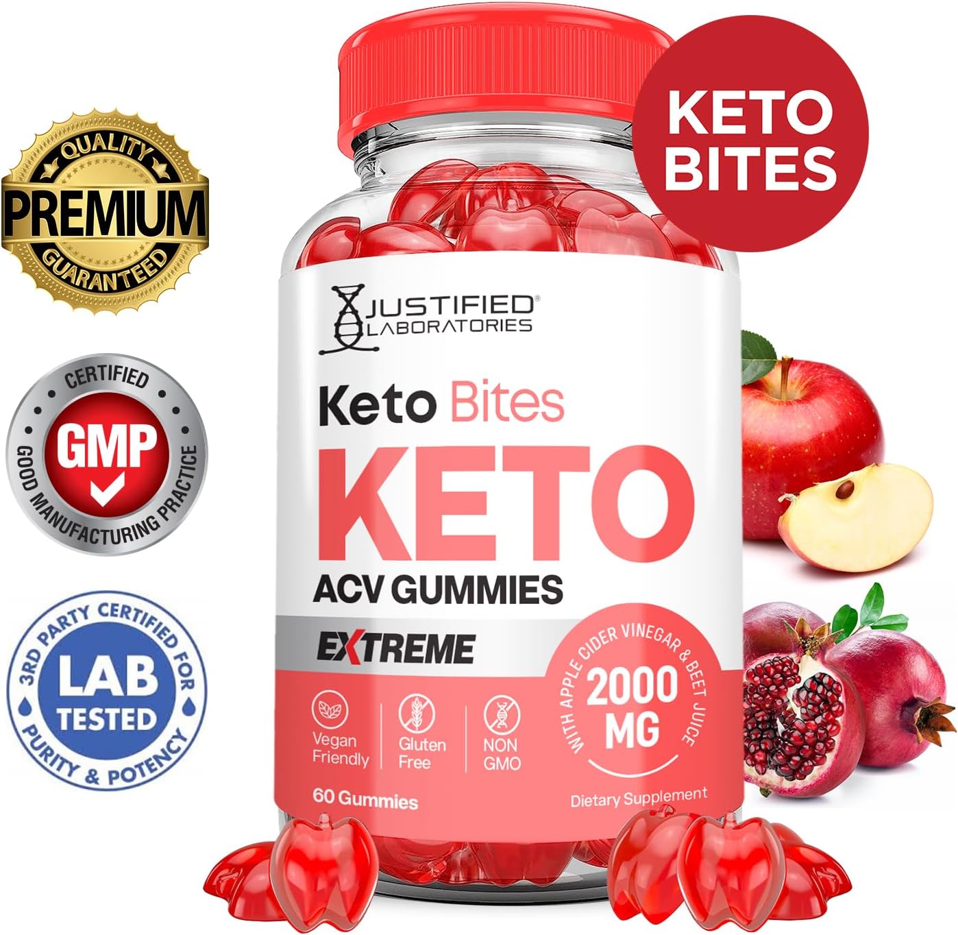 Keto ACV Gummies 5-Pack with Pomegranate & Beet Juice - 2000MG Extreme Strength Vegan Keto Bites - Non GMO - 300 Gummies