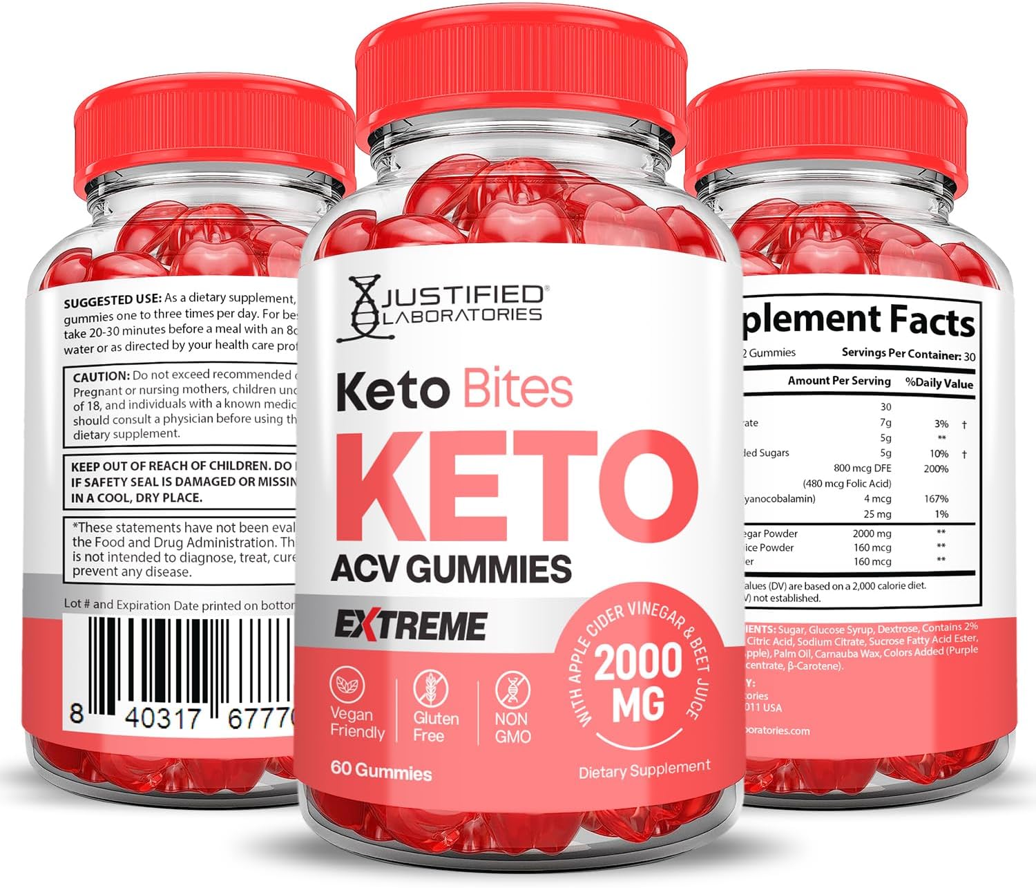 Keto ACV Gummies 5-Pack with Pomegranate & Beet Juice - 2000MG Extreme Strength Vegan Keto Bites - Non GMO - 300 Gummies