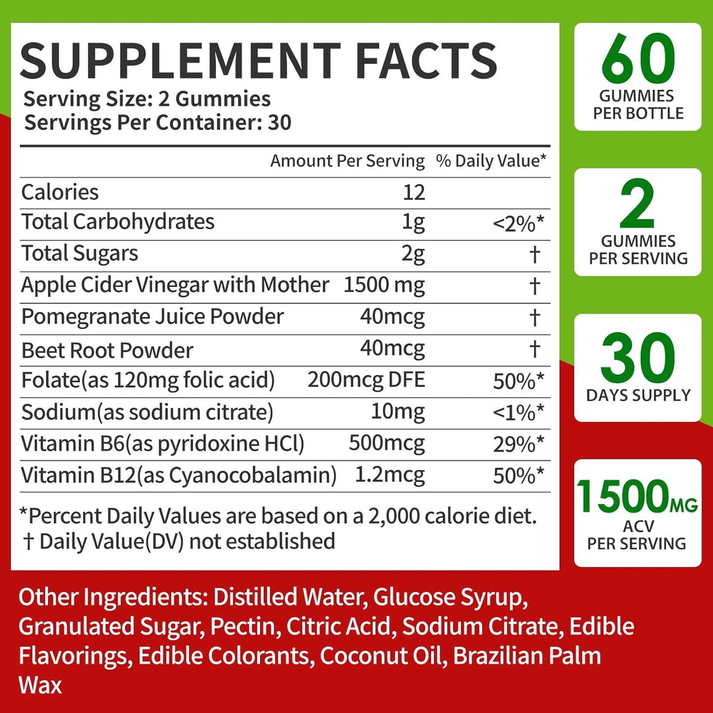 Keto ACV Gummies with B12 & Pomegranate Beet Juice - Advanced Formula - 59 Gummies