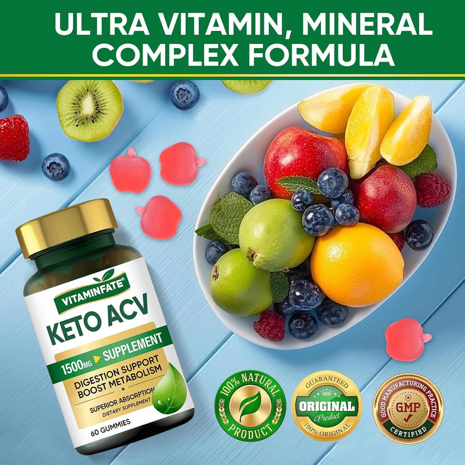 Keto Apple Cider Vinegar Gummies - 1500 mg Advanced Formula for Metabolism & Energy Support - 120 Gummies for Men & Women