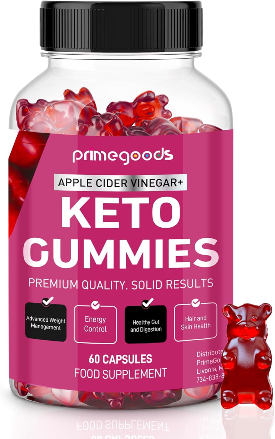 Keto Apple Cider Vinegar Gummies for Weight Loss & Energy Boost with Vitamin B6, B12, Pomegranate, and Beet Root - PrimeGoods