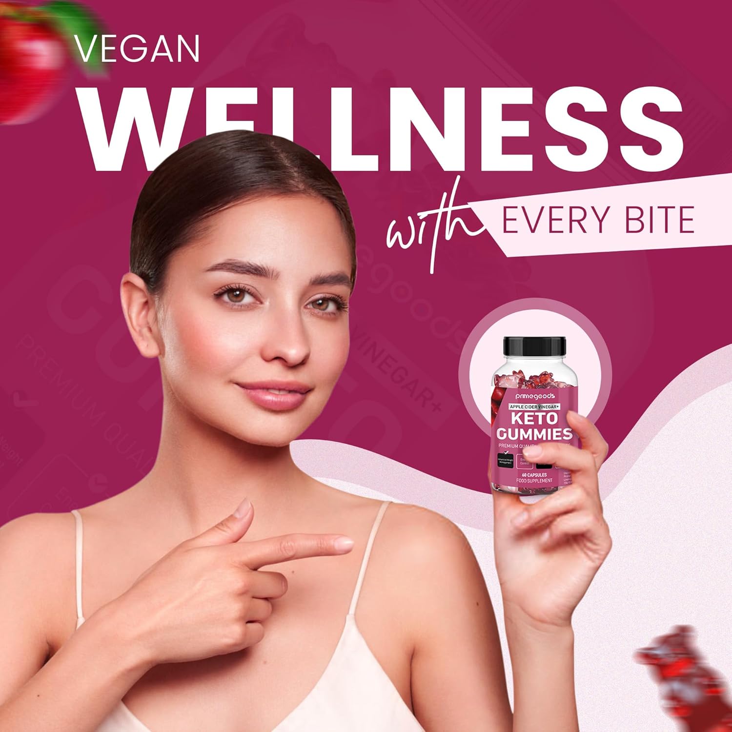 Keto Apple Cider Vinegar Gummies for Weight Loss & Energy Boost with Vitamin B6, B12, Pomegranate, and Beet Root - PrimeGoods