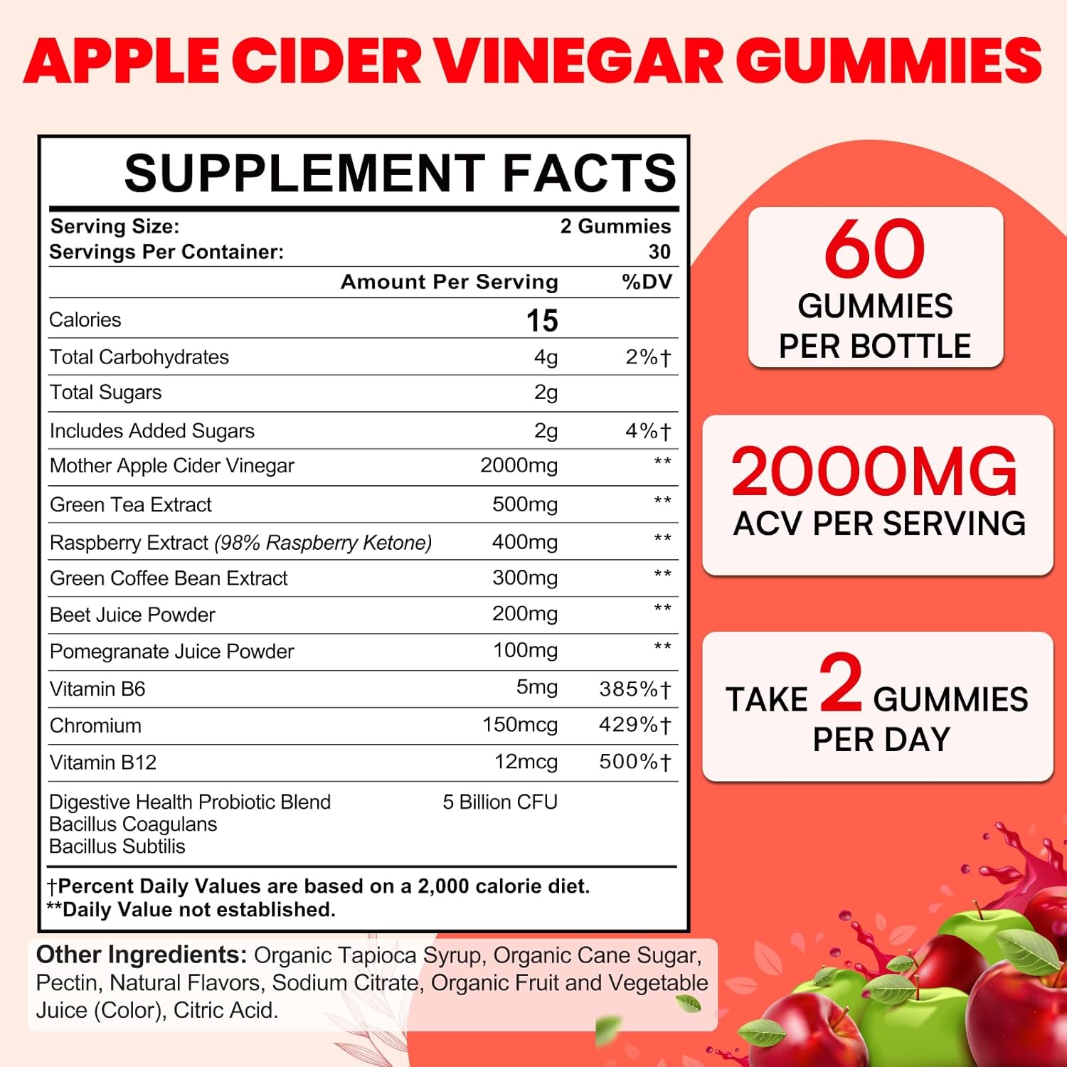 Keto Apple Cider Vinegar Gummies with Probiotics, B12 & B6 - Metabolism & Digestion Support - Vegan & Non-GMO - 8 Packs