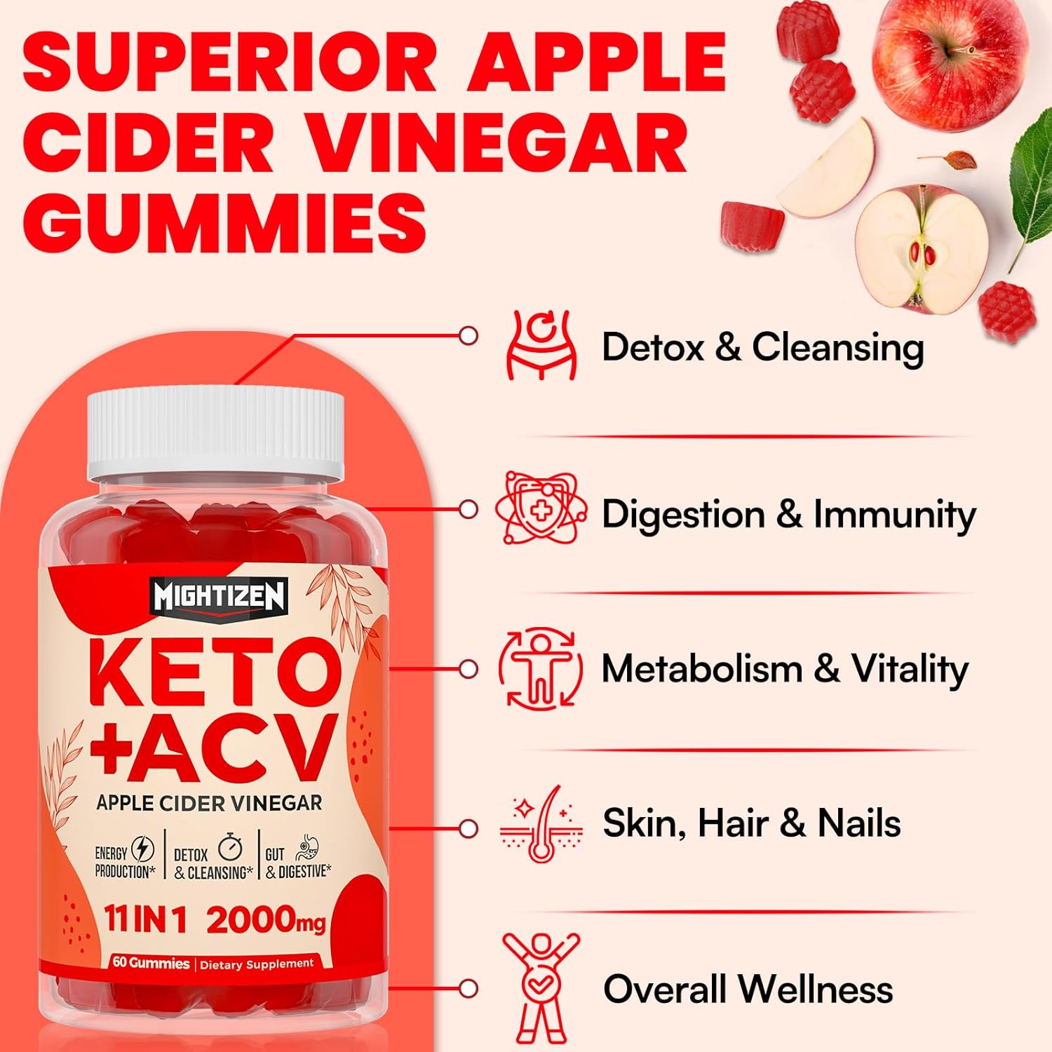 Keto Apple Cider Vinegar Gummies with Probiotics, B12 & B6 - Metabolism & Digestion Support - Vegan & Non-GMO - 8 Packs