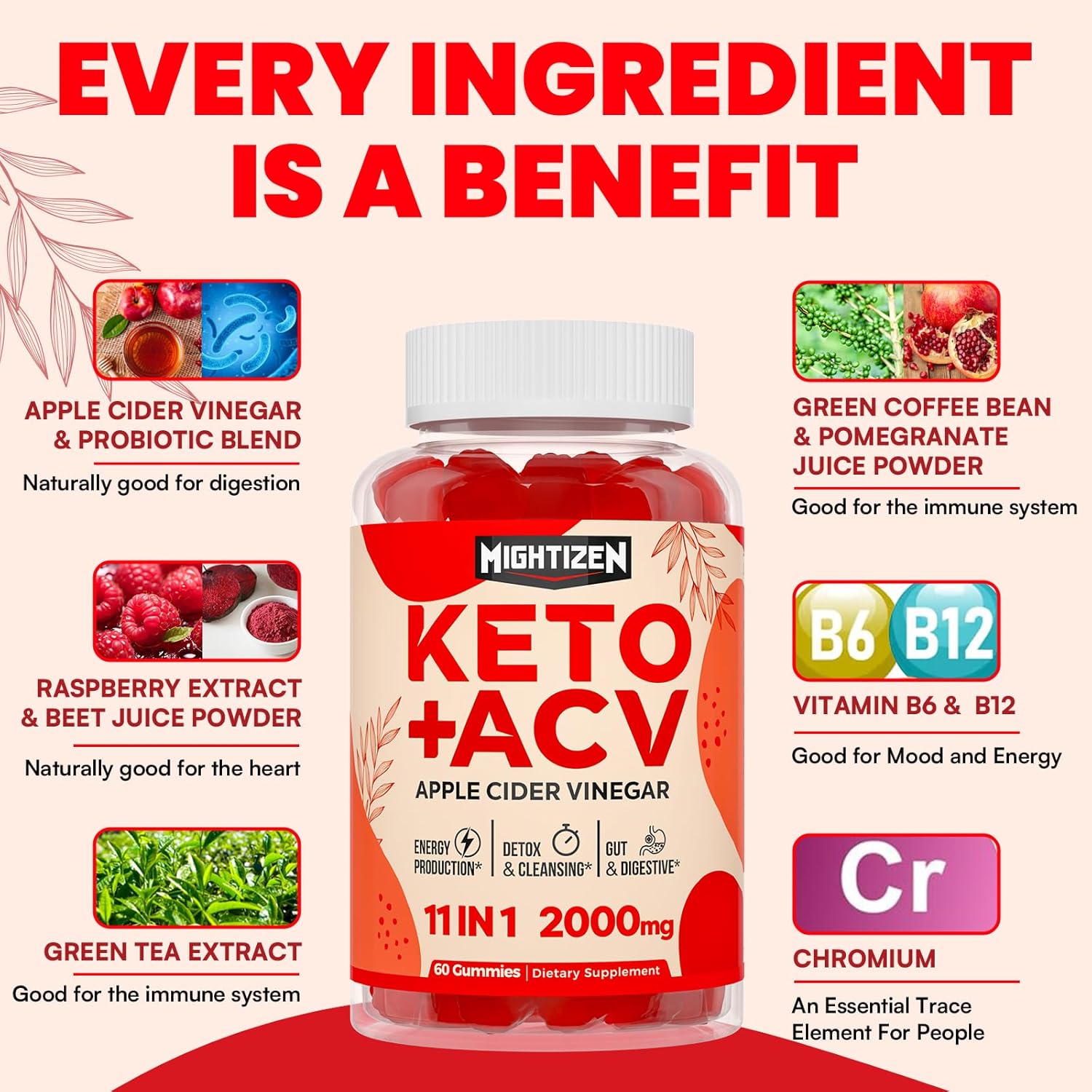 Keto Apple Cider Vinegar Gummies with Probiotics, B12 & B6 - Metabolism & Digestion Support - Vegan & Non-GMO - 8 Packs