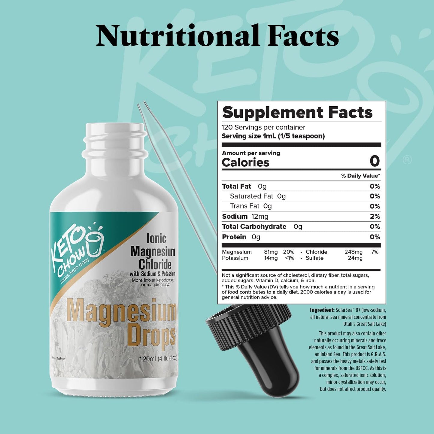 Keto Chow Magnesium Drops - Ionic Chloride with Electrolytes and Trace Minerals - Gluten Free, Sugar Free - 4 Fl Oz
