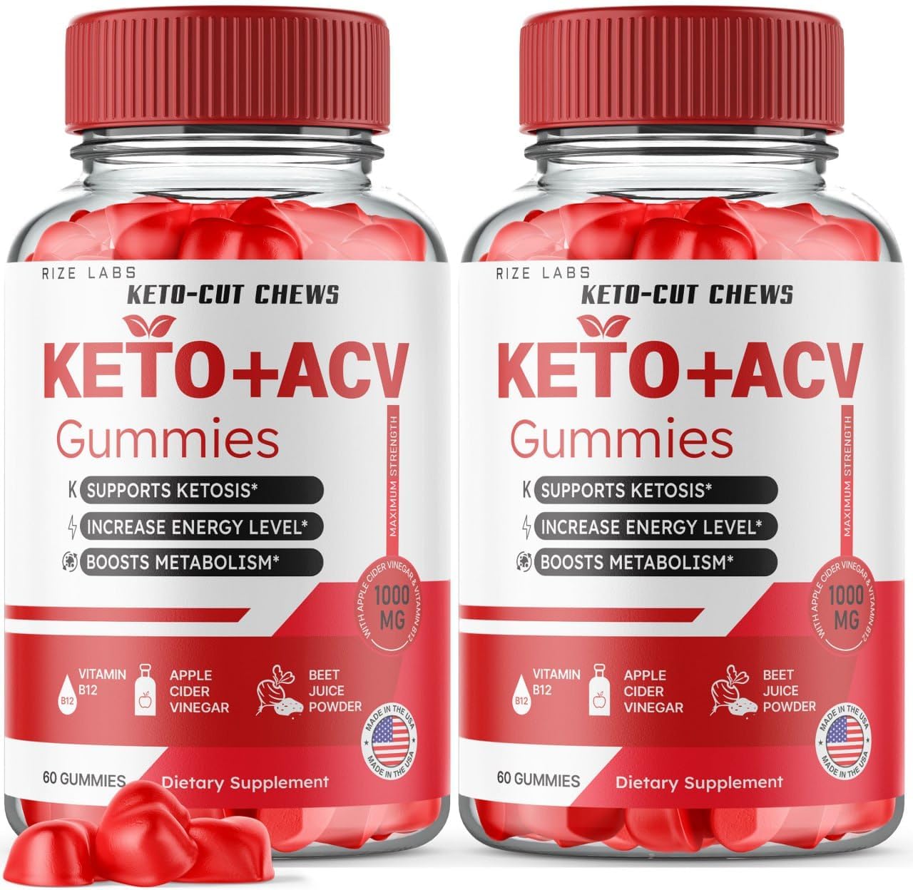 Keto-Cut Chews ACV Gummies 2 Pack - Premium Keto ACV for Advanced Weight Loss - Maximum Strength Supplement - 120 Gummies