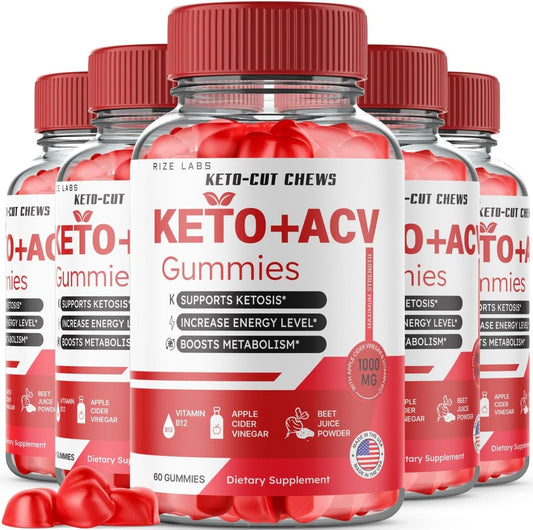 Keto-Cut Chews ACV Gummies (5 Pack) - Premium Keto ACV for Advanced Weight Loss - Maximum Strength Supplement with KetoCut Chews Reviews (300 Gummies) by Rize Labs