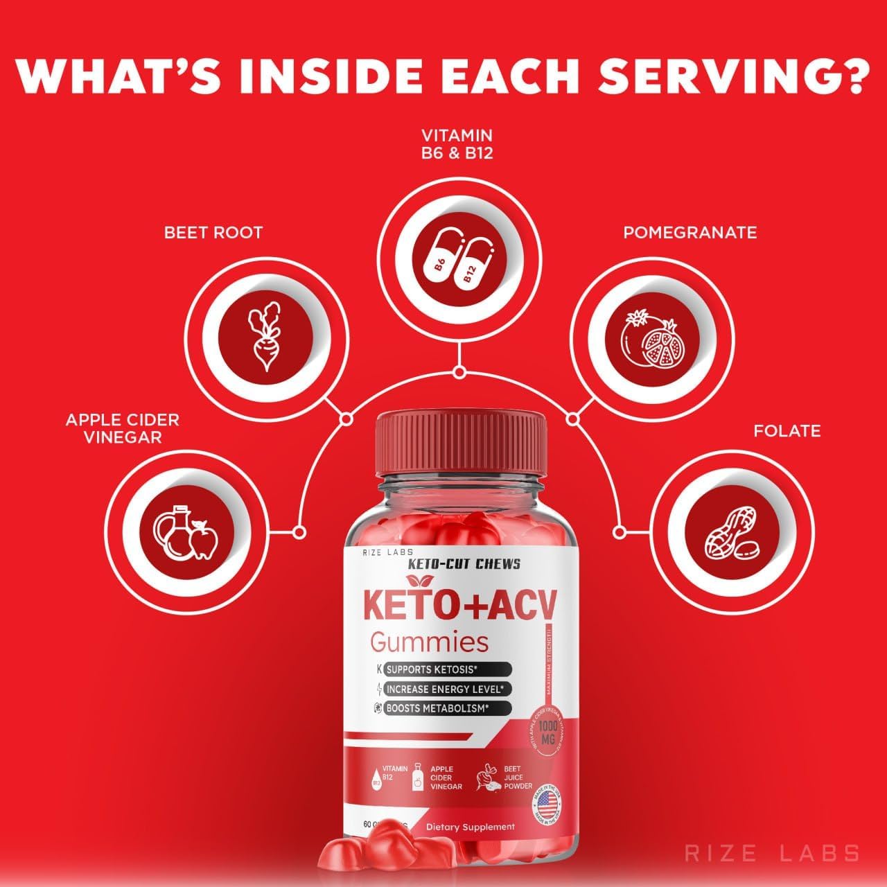 Keto-Cut Chews ACV Gummies (5 Pack) - Premium Keto ACV for Advanced Weight Loss - Maximum Strength Supplement with KetoCut Chews Reviews (300 Gummies) by Rize Labs