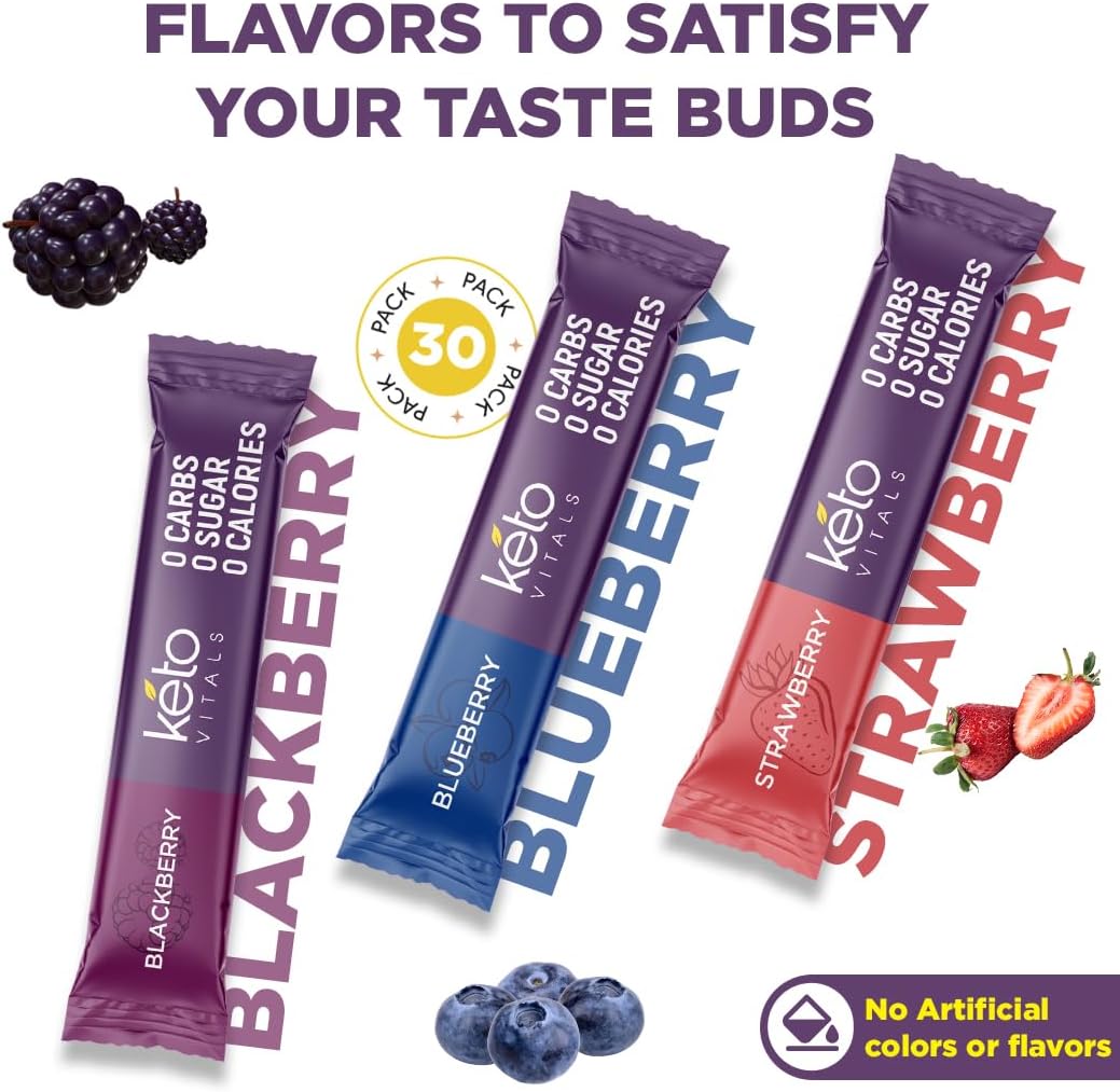 Keto-Friendly Berry Antioxidant Electrolyte Powder Packets - Variety Pack of 30 Individual Travel Packets - Zero Calorie & Carb Energy Drink Mix