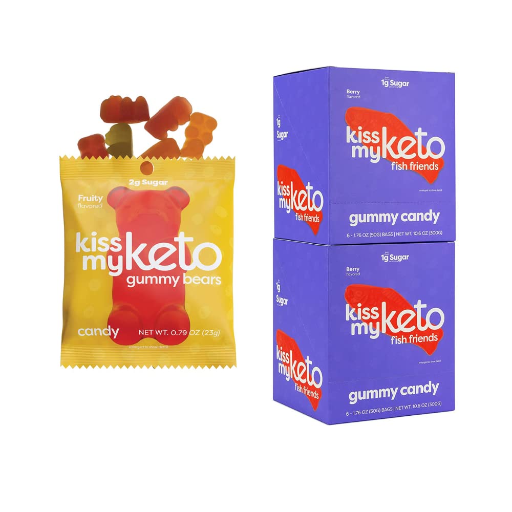 Keto-Friendly Candy Gummy Bears and Fish Combo Pack - 24 Pack
