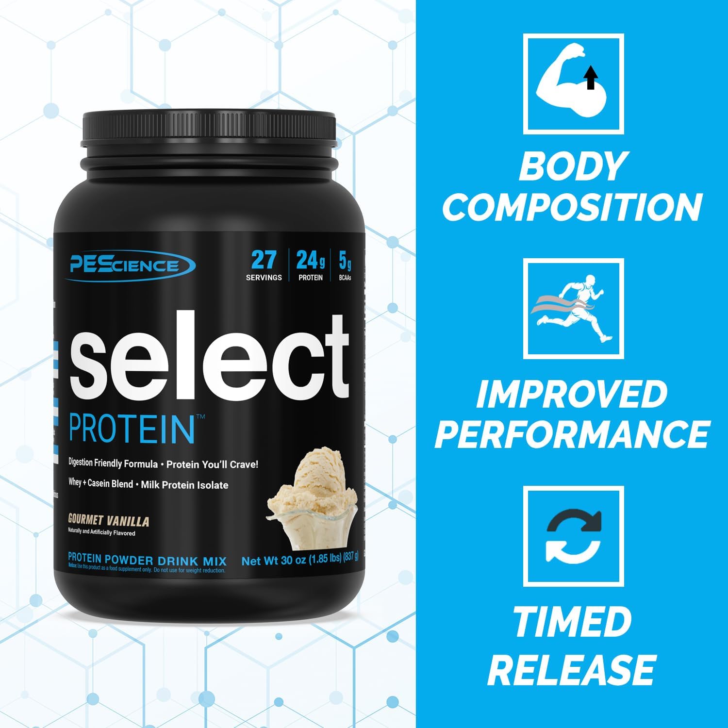 Keto-Friendly PEScience Select Gourmet Vanilla Low Carb Protein Powder - 27 Servings, Gluten-Free