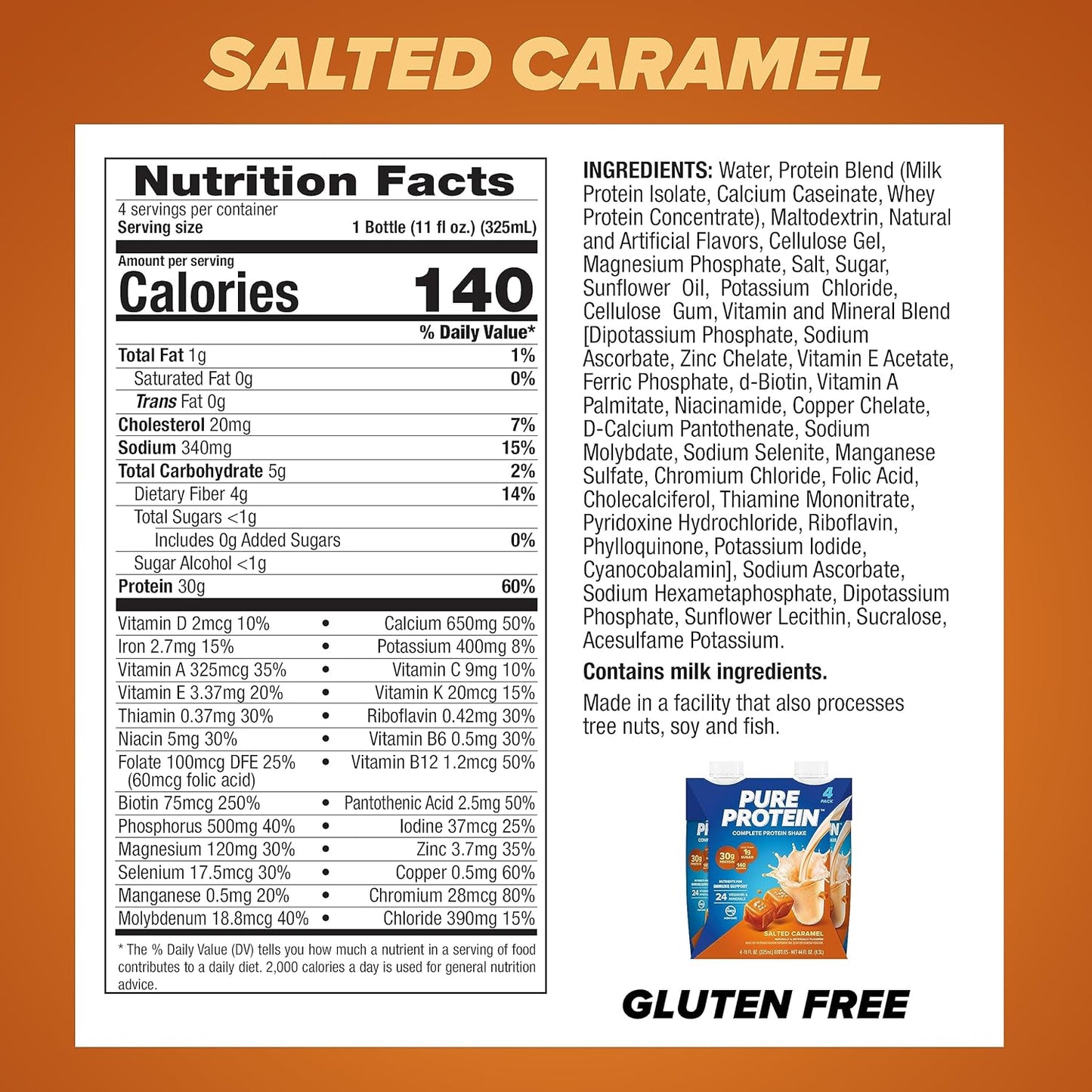 Keto-Friendly Salted Caramel Protein Shake, Ready-to-Drink with Immune-Boosting Vitamins and Zinc, 11 Oz, 12 Pack