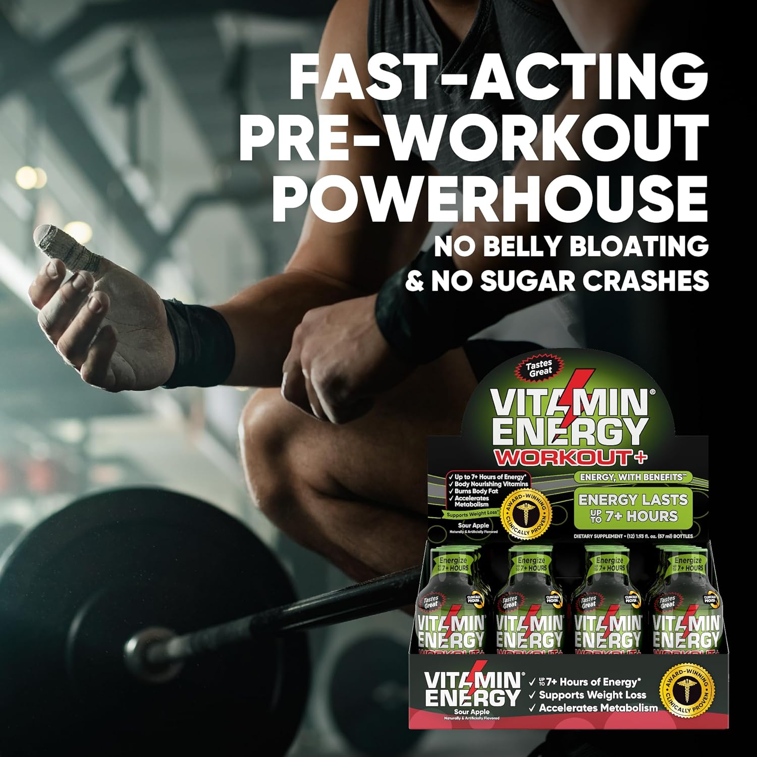 Keto-Friendly Vitamin Energy Shot with Green Tea Caffeine for Endurance - Sour Apple Flavor - 1.93 Fl Oz (Pack of 48)