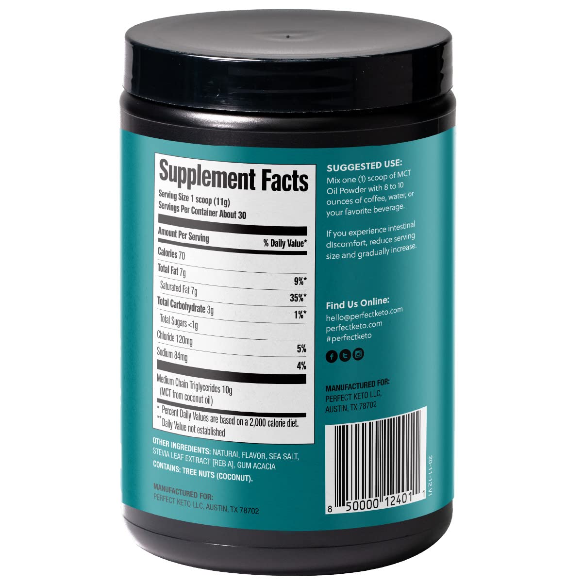 Keto MCT Oil Powder for Coffee & Smoothies, Salted Caramel Flavor - 30 Servings