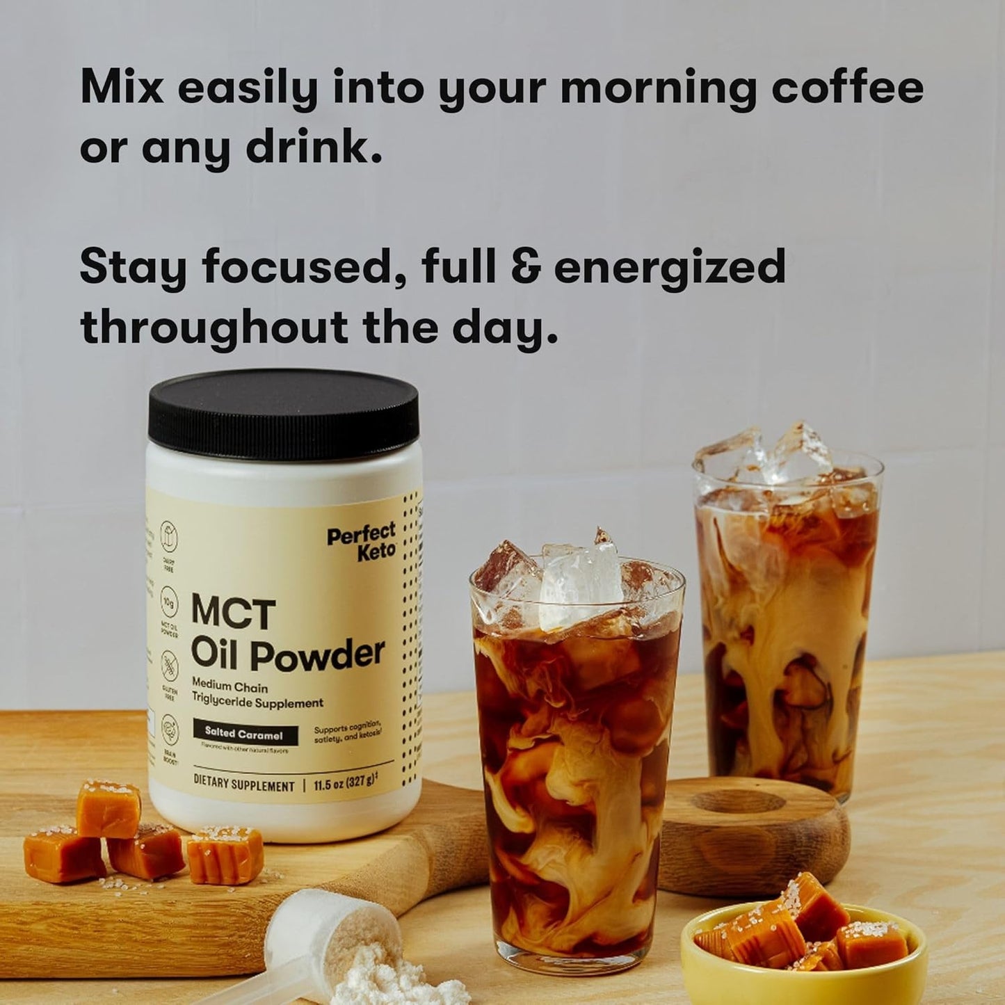 Keto MCT Oil Powder for Coffee & Smoothies, Salted Caramel Flavor - 30 Servings