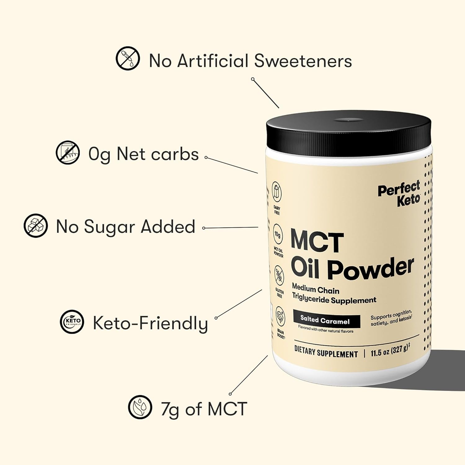 Keto MCT Oil Powder for Coffee & Smoothies, Salted Caramel Flavor - 30 Servings