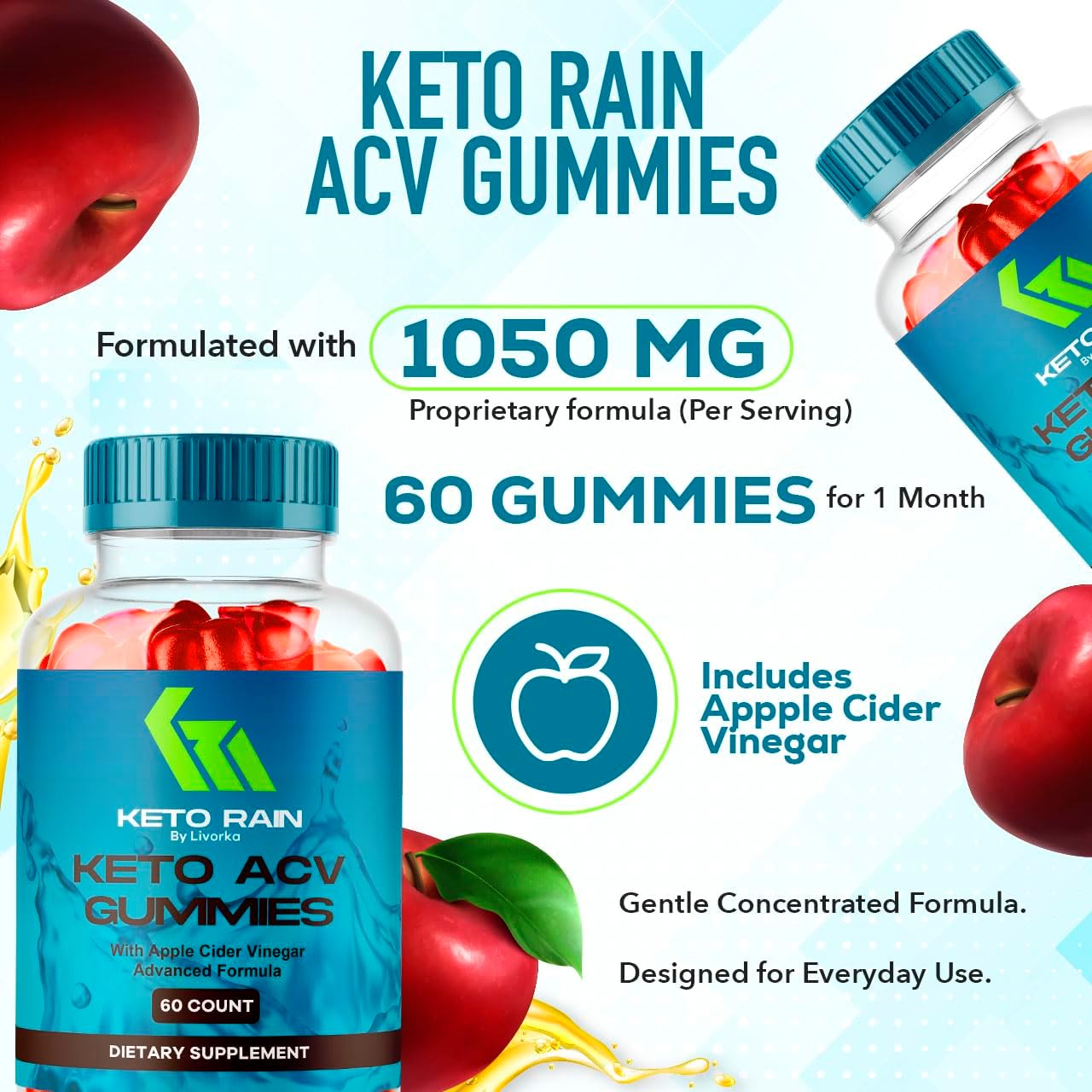 Keto Rain Gummies 5-Pack for Weight Loss - 5 Months Supply of KetoRain ACV Gummies (300 Gummies)