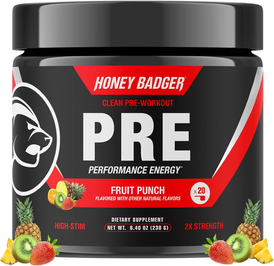 Keto Vegan Honey Badger Pre Workout Powder with Beta Alanine & Caffeine for Men & Women - Sugar Free Natural Energy Supplement (Fruit Punch)