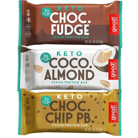 Keto Vegan Protein Bars Variety Pack, Gluten Free Low Carb Snack Bar, 11g Protein, 3g Net Carbs, 12 Bars
