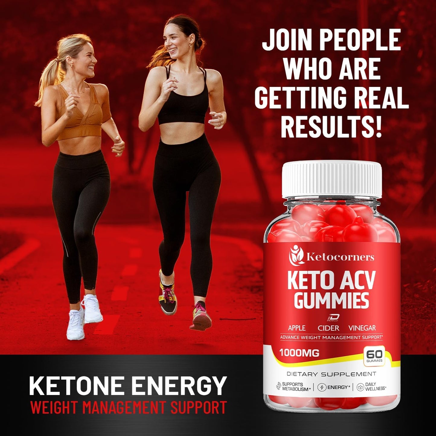 KetoCorners ACV Gummies Supplement with Vitamin B12 - Apple Cider Vinegar 1000MG - 60 Gummies Pack - Reviews Included