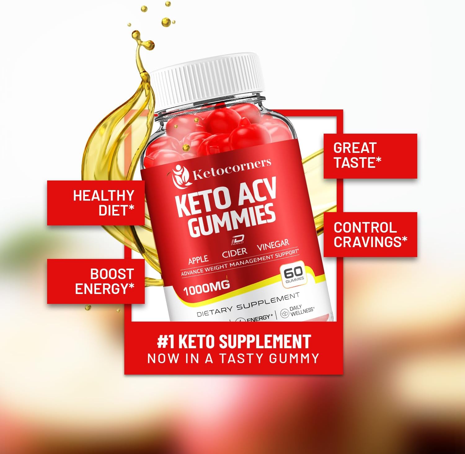 KetoCorners ACV Gummies Supplement with Vitamin B12 - Apple Cider Vinegar 1000MG - 60 Gummies Pack - Reviews Included