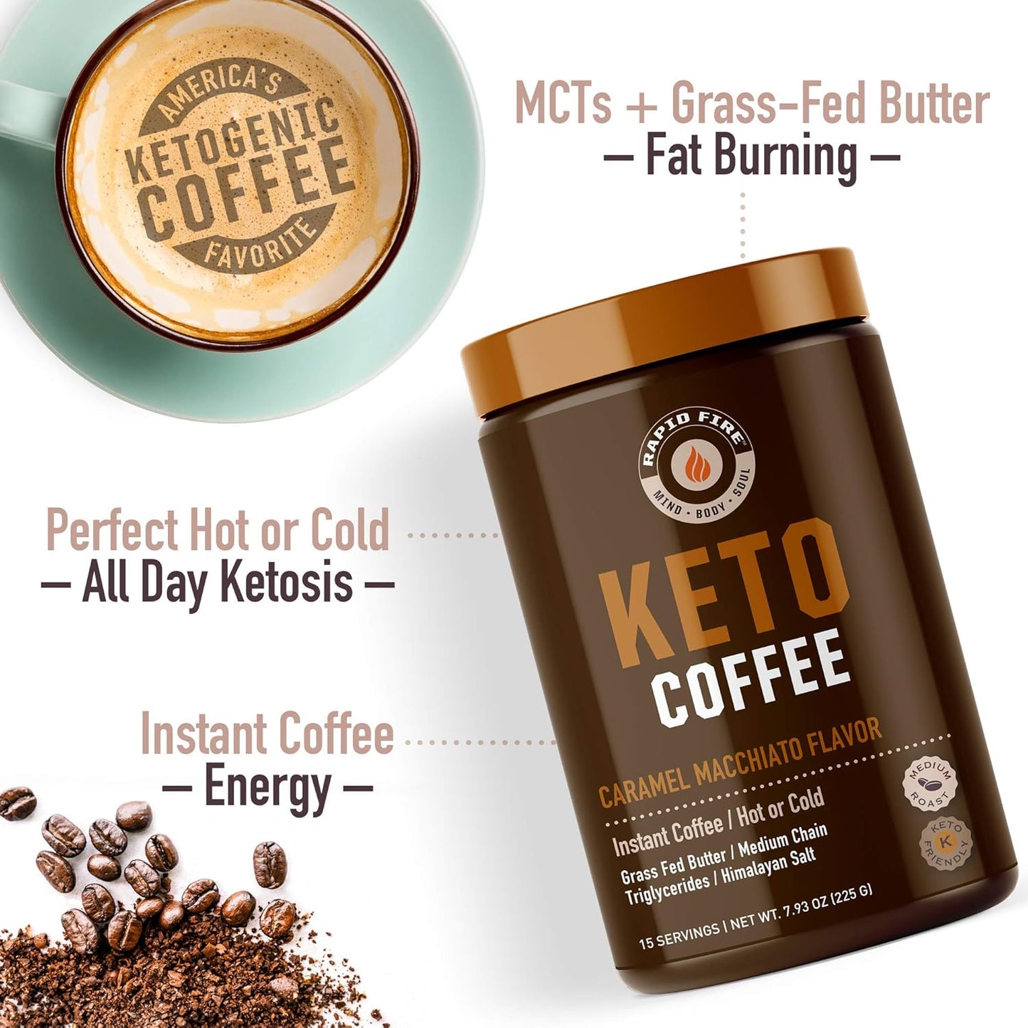 Ketogenic Coffee Mix Caramel Macchiato with MCT Creamer for Rapid Weight Loss and Metabolism Support - 7.93 and 8.5 Ounces