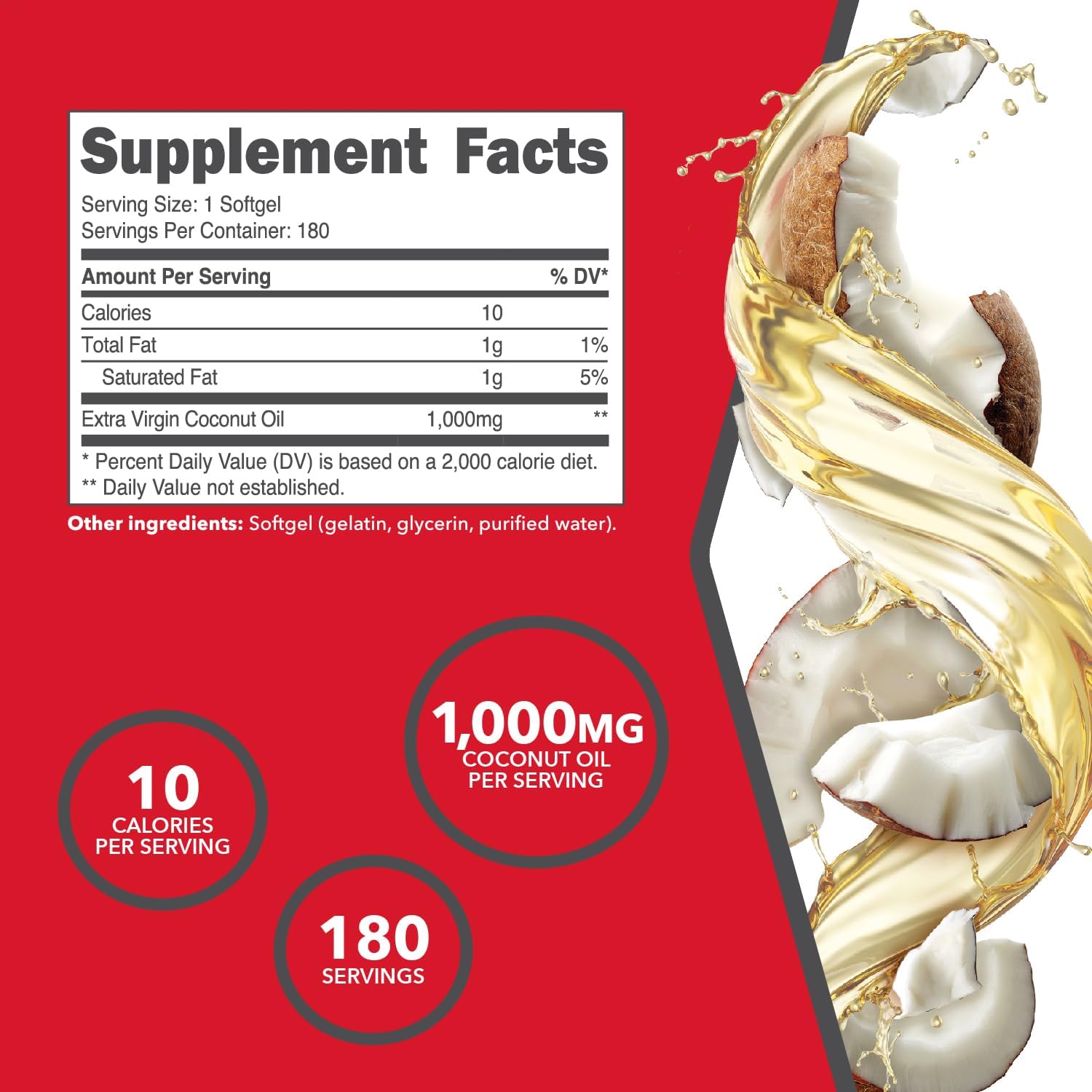 Ketologic Coconut Oil Softgels - 1,000MG per Serving (180 Count)