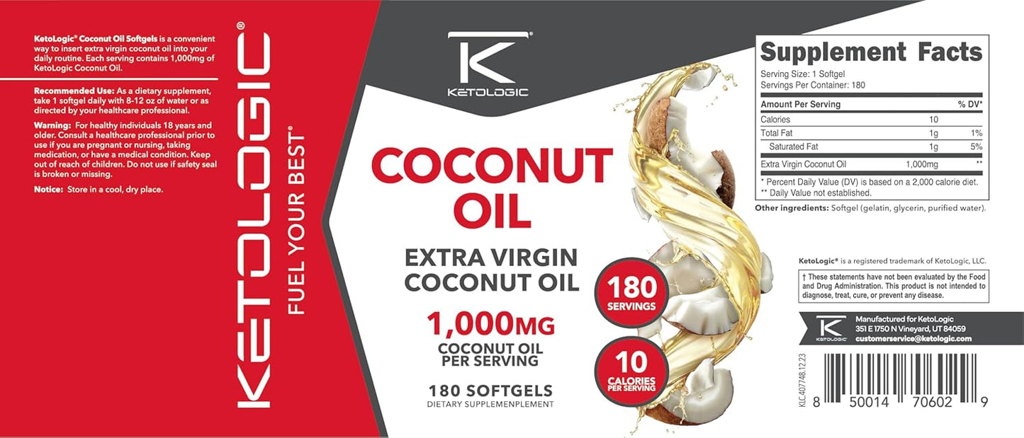 Ketologic Coconut Oil Softgels - 1,000MG per Serving (180 Count)