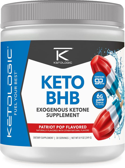 Ketologic Keto BHB Patriot Pop Flavor - 30 Servings, Exogenous Ketone Supplement with goBHB & Beta-Hydroxybutyrate Salts