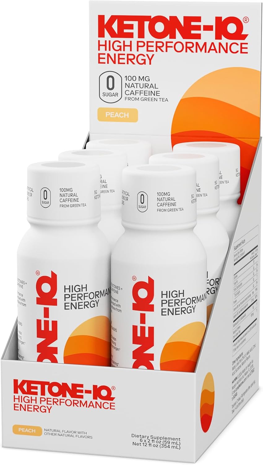 Ketone-IQ Energy Shots with Green Tea Caffeine, Exogenous Ketones, and B Vitamins - 24 Pack Fast-Acting Caffeine Shots